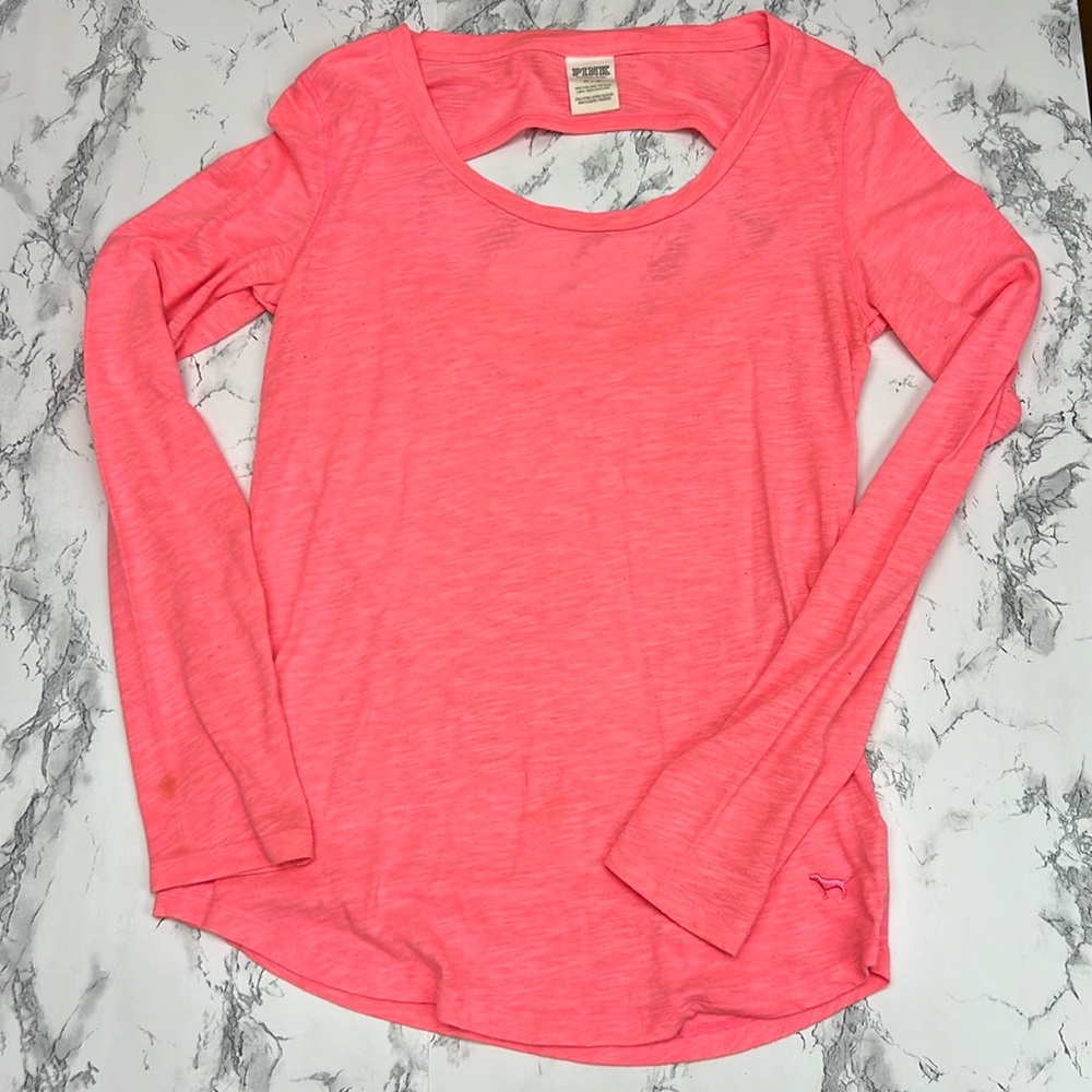 Pink VS Open Back Scoop Neck Long Sleeve Top - 1128